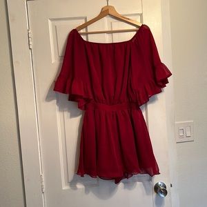 Endless rose ruffle sleeve romper in red